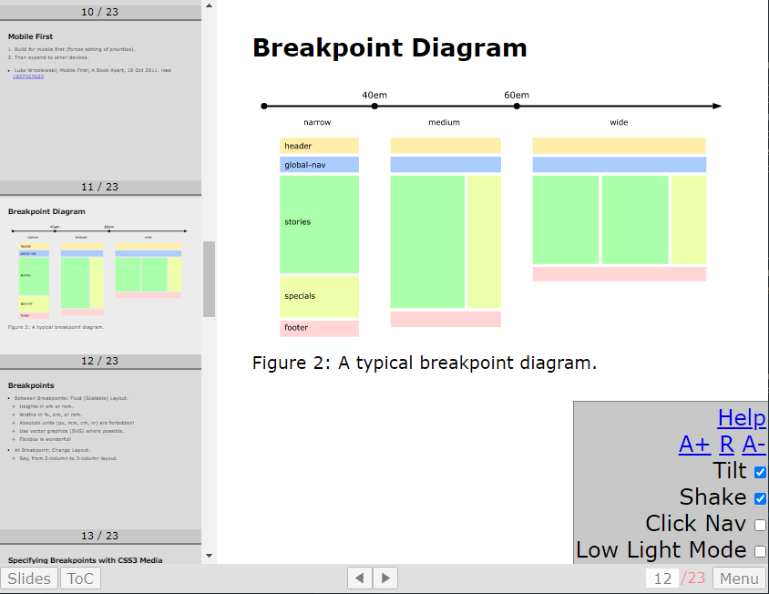 An image shows the the third iteration of Rslidy, featuring a slide, the slide overview panel, and a settings window.